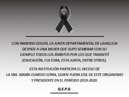 Con profundo dolor, la Junta despide a la Sra. María Olmedo Soria.
